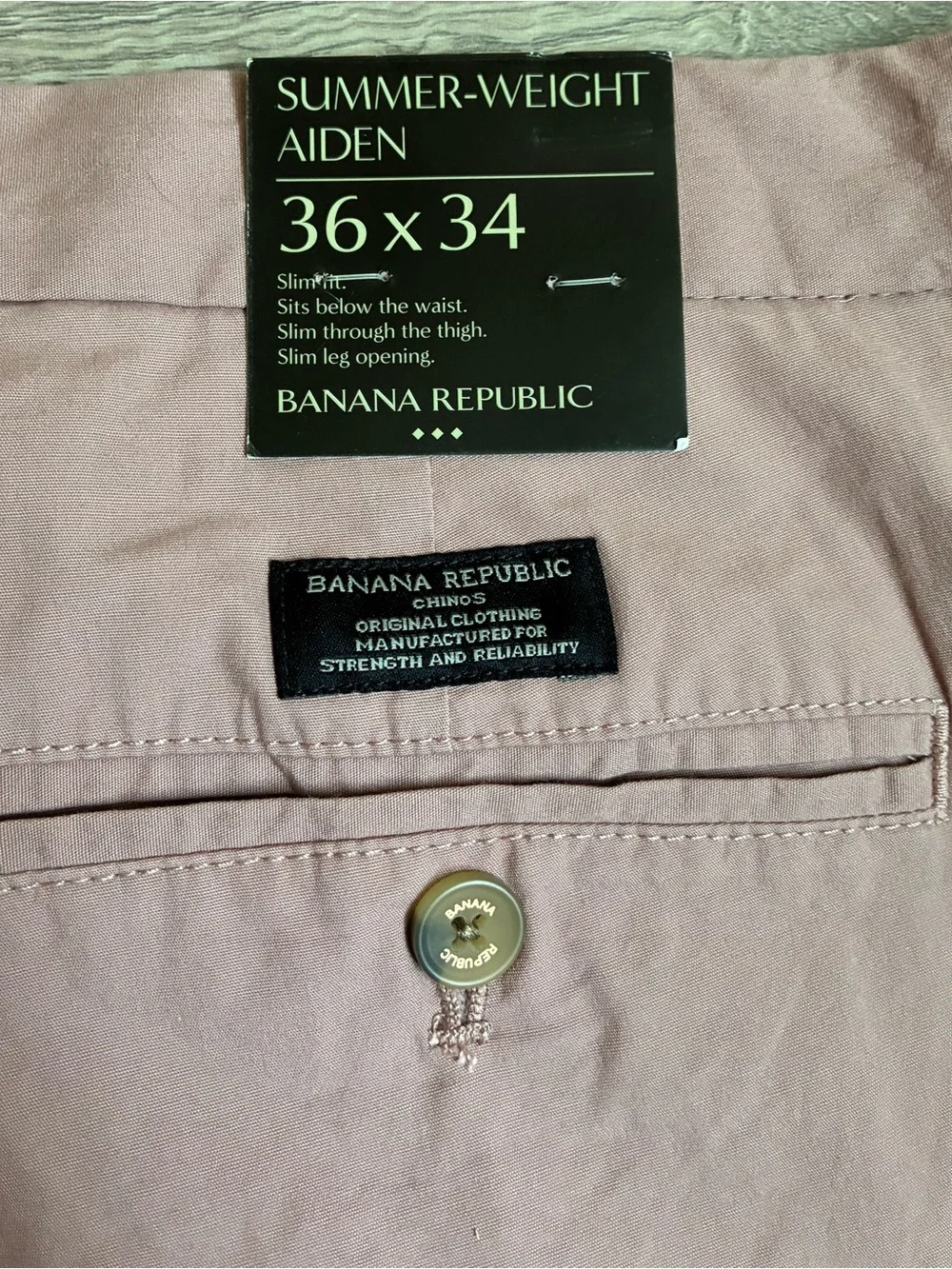 NWT Banana Republic Mens 36x34 Pink Aiden Summer Weight Chino Stretch